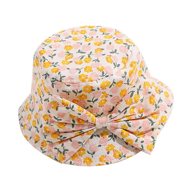 Fishing Hat Bows Neck Protection Cotton Soft Flower Printed Kids Sun Hat for Beach