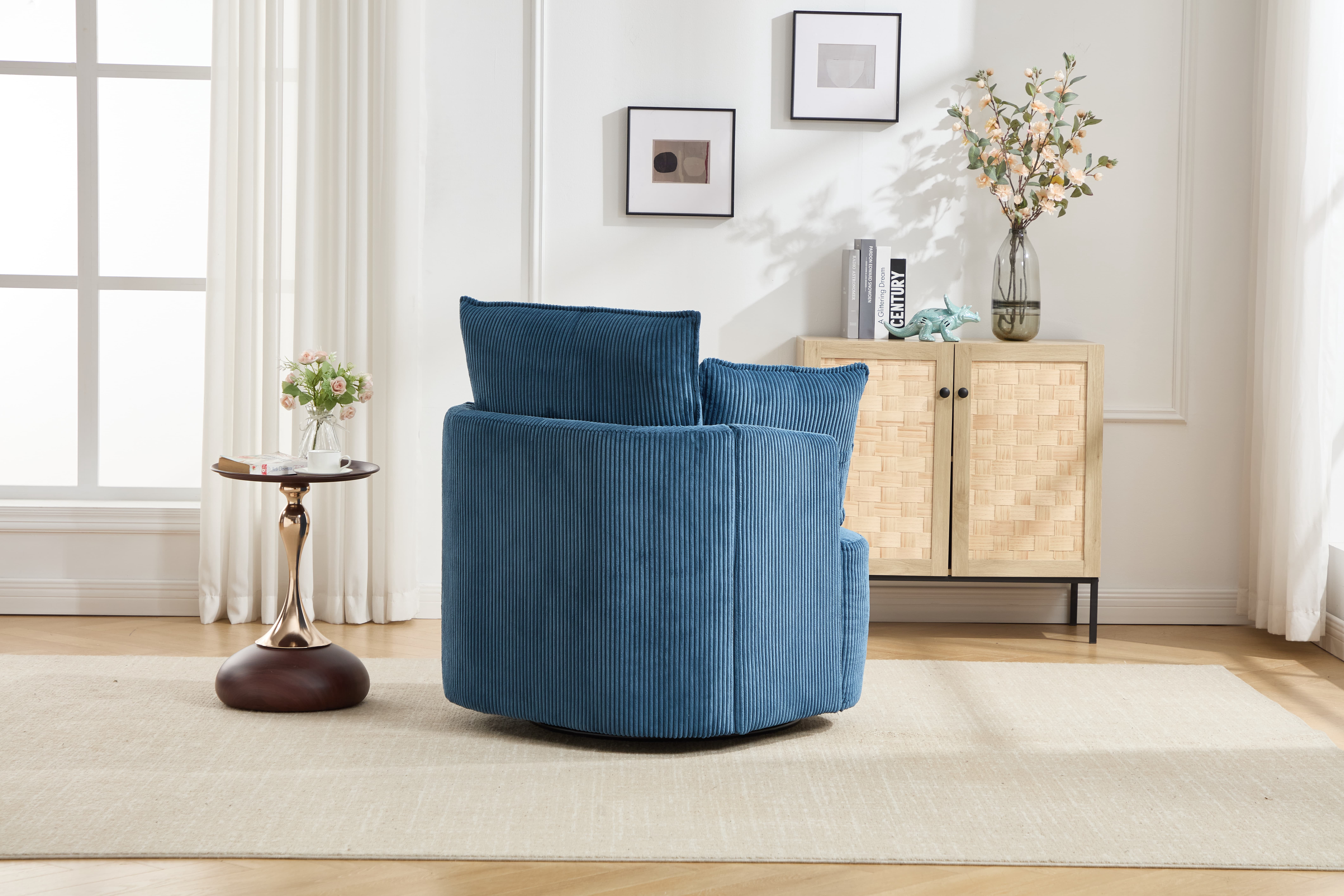 360° Swivel Barrel Chair,Upholstered Accent Chair,Suitable for Nurseries,Offices,Blue
