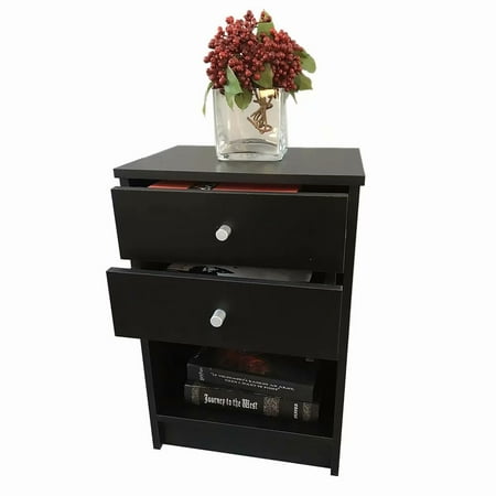 12 Inch Deluxe Night Stand With 2 Drawers Black Walmart Com