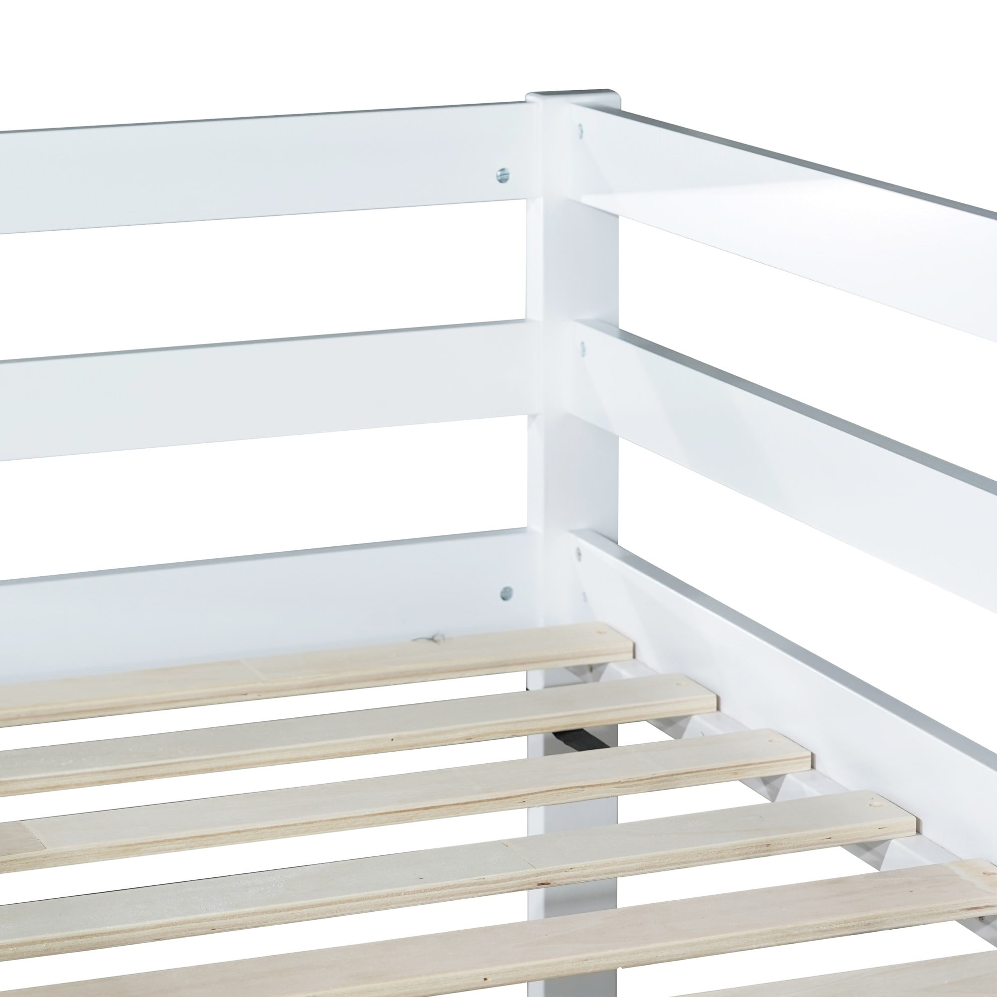 Aukfa Twin Over Twin Bunk Bed for Kids, Solid Rubber Wooden Bed Frame, White