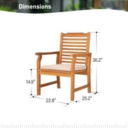 SUMMIT LIVING 2-Piece Acacia Wood Patio Dining Chairs with Cushions, Outdoor Oil Finished Natural Teak Wooden Armchairs, Orange & Beige