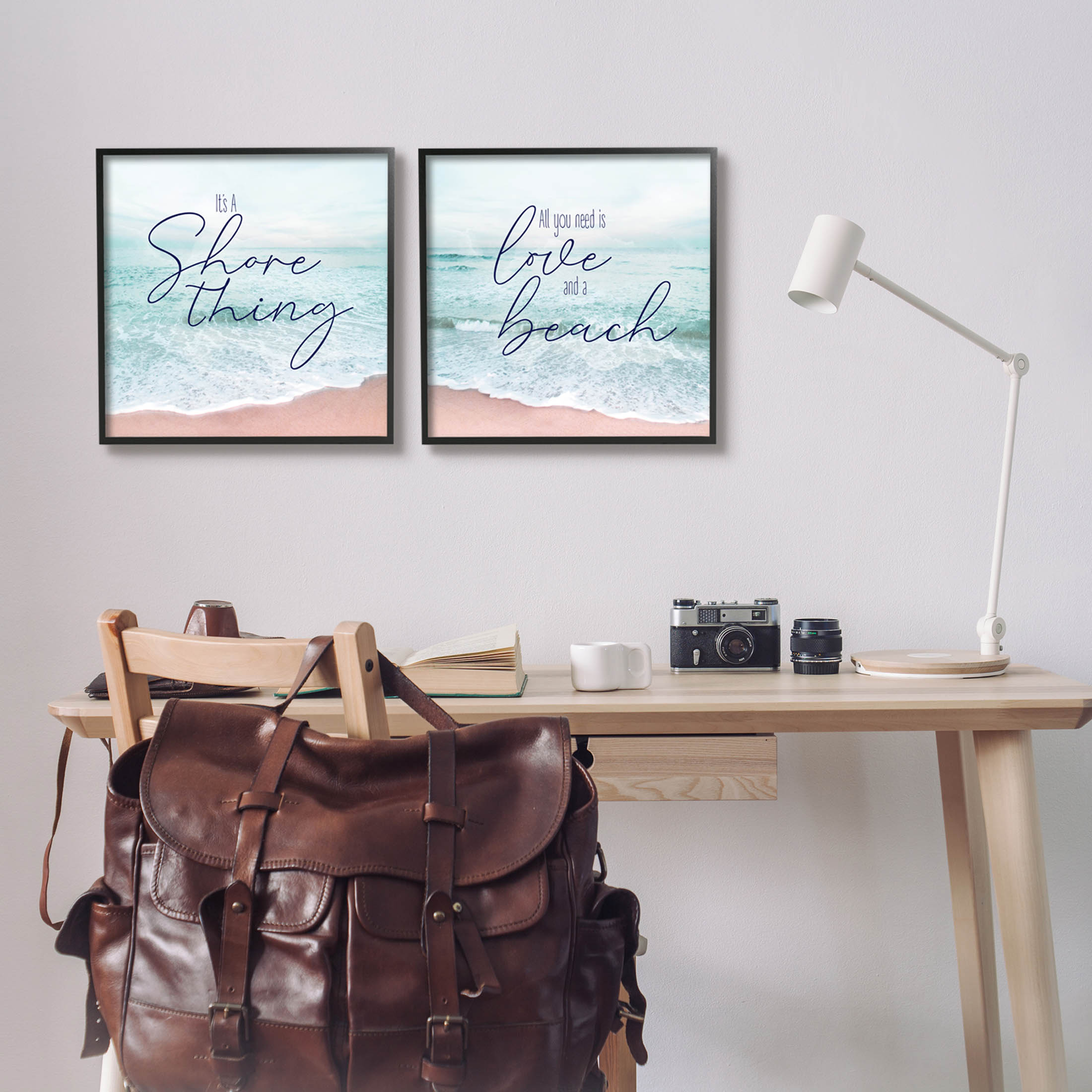 Soothing Beach Lover Phrases Coastal Graphic Art Black Framed Art Print Wall Art, Set of 2