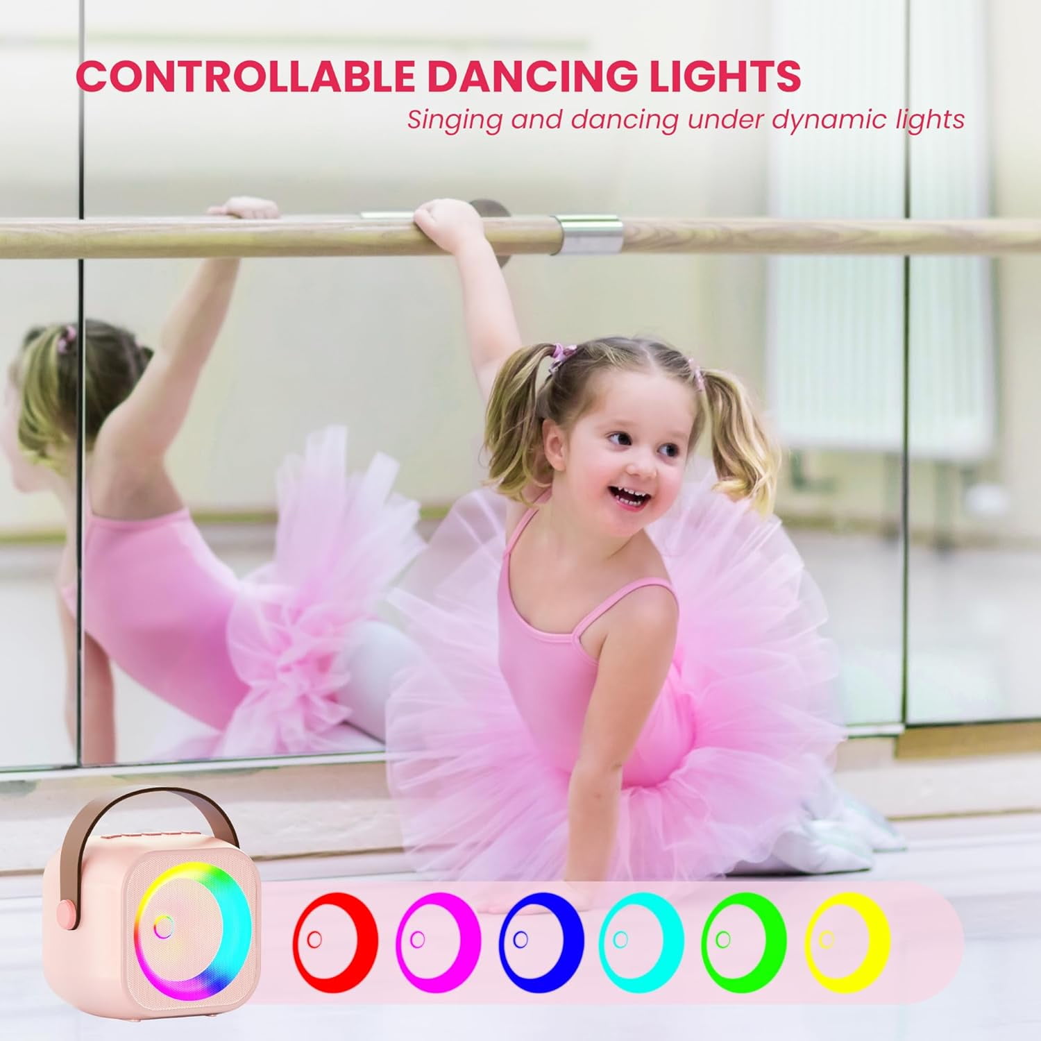 Portable Bluetooth Karaoke Machine - 2 Wireless Mics & Party Lights, Birthday Gift for Kids/Adults, Family Party Fun