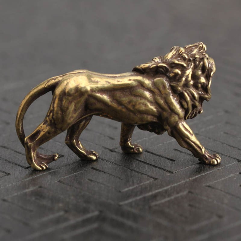 Retro Pure Copper Lion King Miniatures Figurines Craft Ornament Desk Decor UK 