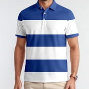 Men Polo Shirts Golf Striped Button Up Collared Breathable Short Sleeved Top Performance Stretch Athletic Regular Mens T-Shirts