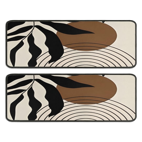 Kitchen Rugs Sets Of 2,Black Boho Geometric and Plant Pattern Anti Fatigue Kitchen Mat Rugs Non Slip Washable,Decorative Kitchen Floor Mats for Kitchen,Sink,Laundry,17"x47" 17"x47"