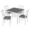 thumbnail image 3 of GZXS 5-Piece Dining Table Set for 4, Solid Wood Frame Square Table with MDF Birch Veneer Top, 4 Upholstered Chairs with X-Back and Linen Padded Seat, Space-Saving Design, White & Gray, 3 of 9