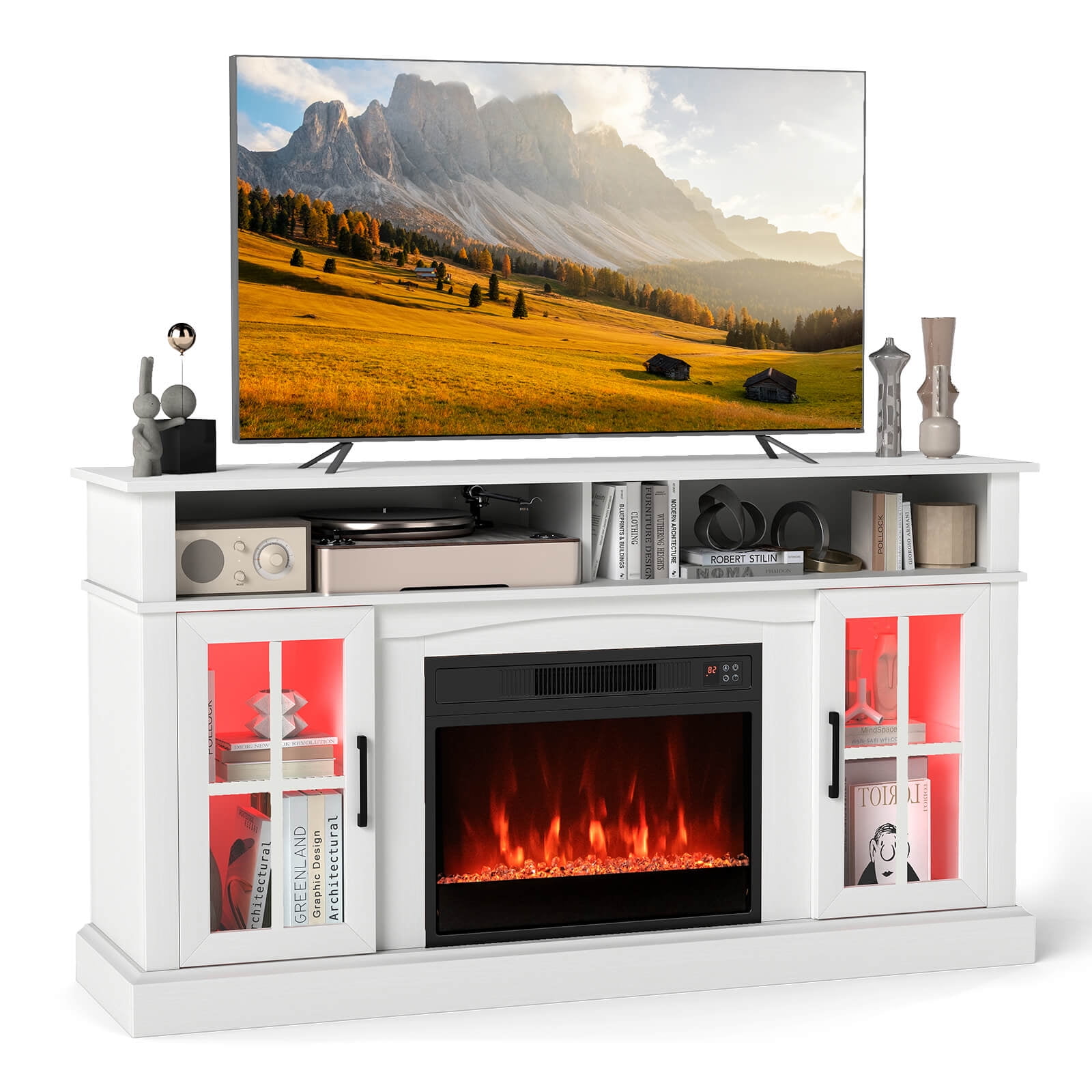Costway 58" Fireplace TV Stand with LED Lights Entertainment Center for ...