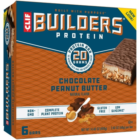 Clif Builders Protein Bars, Chocolate Peanut Butter Flavor, 20g Protein, 2.4 ounce bars, 6 count (Now Gluten