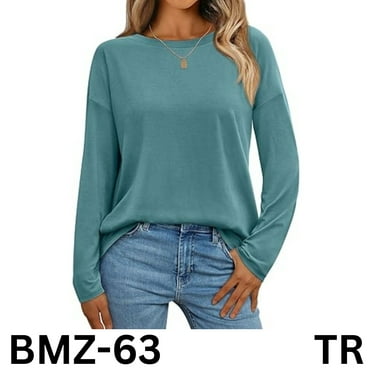 AUTOMET Womens Long Sleeve Shirts Fall Fashion 2024 Loose Fitted Crewneck Top S