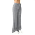 thumbnail image 4 of Flare Leggings for Women Drawstring High Waisted Flared Yoga Pants Soft Cotton Wide Leg Sweatpants Y2k Bell Bottoms Light Gray M, 4 of 6