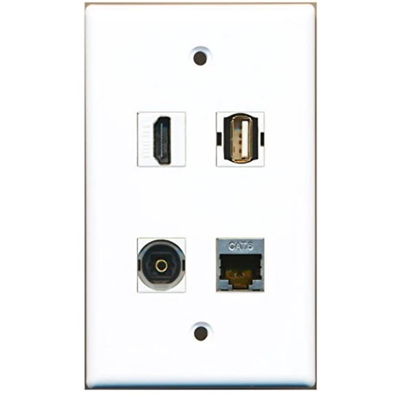 RiteAV - 1 Port HDMI 1 Port USB A-A 1 Port Shielded Cat6 Ethernet 1 Port Toslink Wall Plate