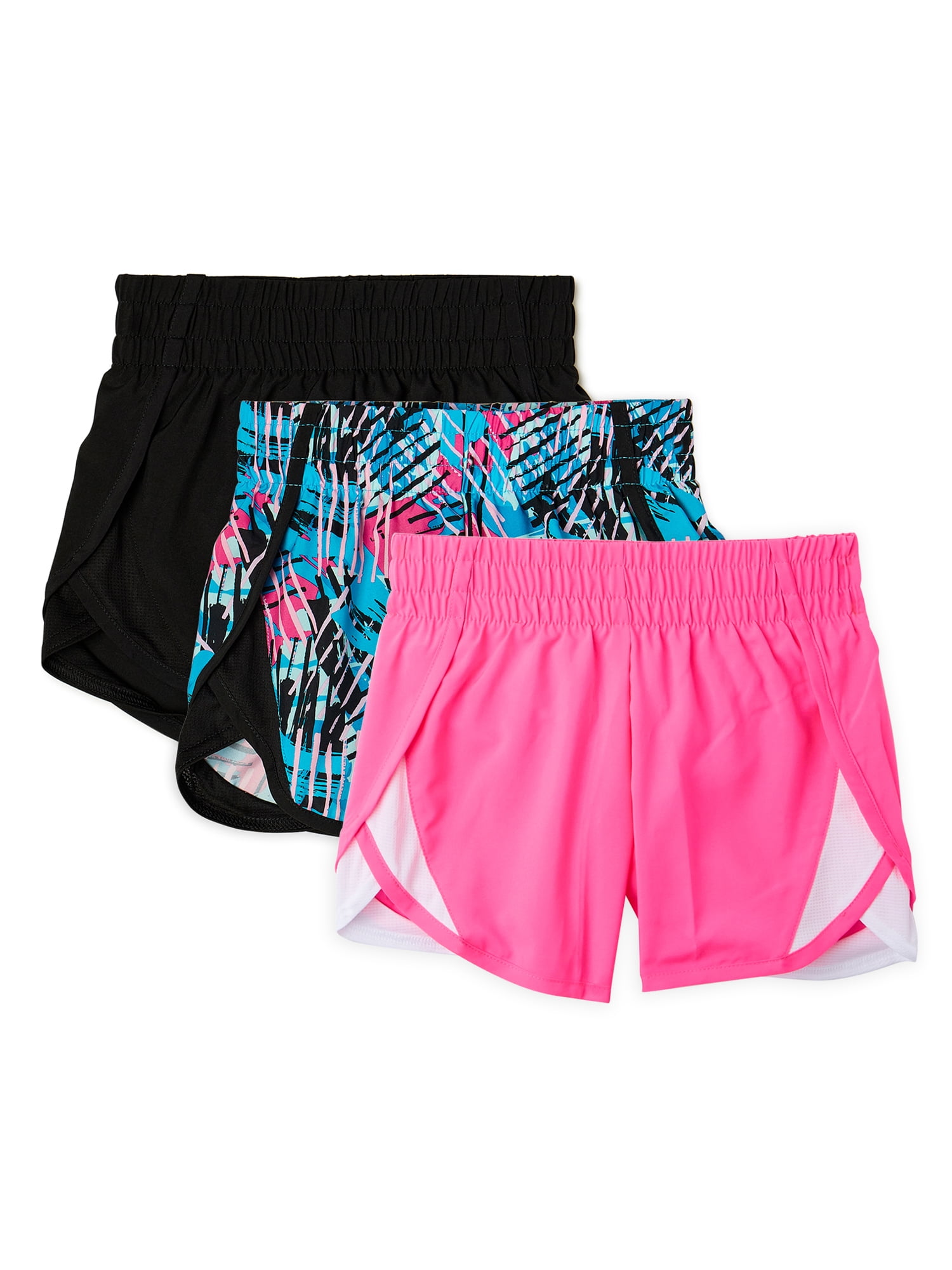 Athletic Works Girls Printed and Solid Active Running Shorts 3Pack, Sizes 418 & Plus