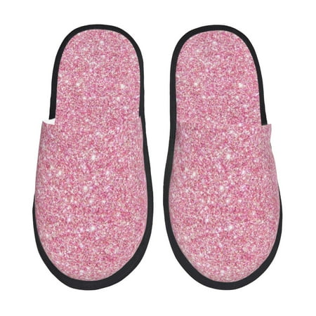 

Honeii Glitter Pink print Slippers Memory Foam House Bedroom Slippers for Women and Men Fuzzy Plush Comfy Faux Fur Lined Slide Shoes-Large