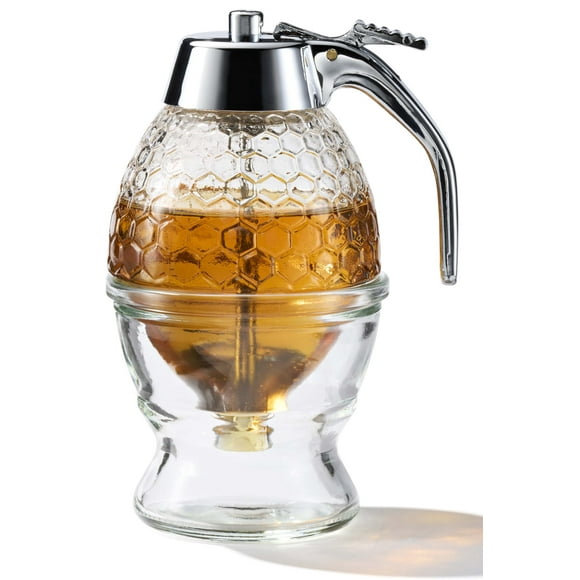 Dispensador de miel PAULSWAY de vidrio de 8 oz con tapa plateada antigoteo