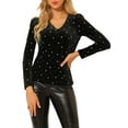 thumbnail image 1 of Blusa de mujer de terciopelo con cuello en V y mangas largas metálica brillante con estrellas S negra, 1 of 7