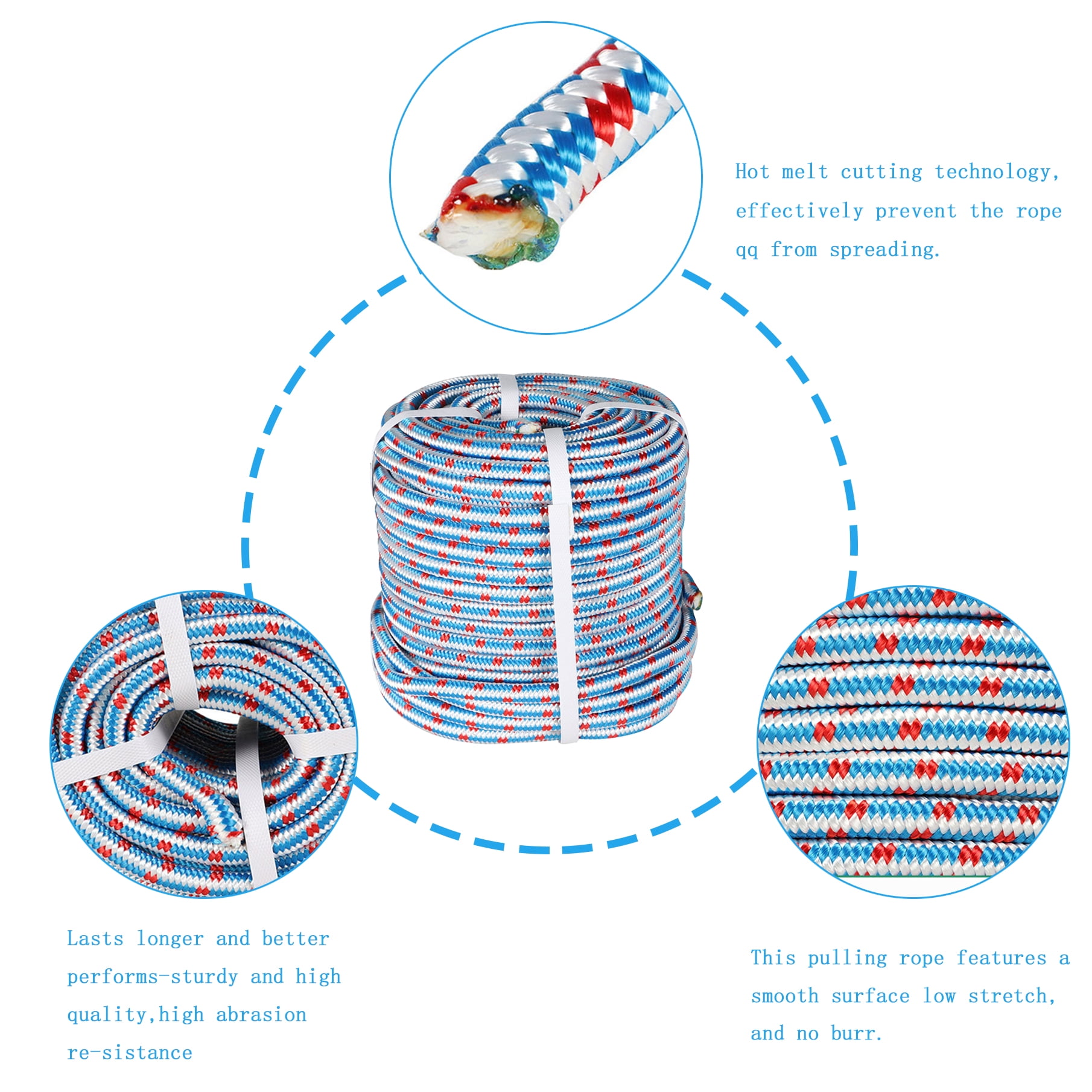 1/2Inch x150FT Arborist Tree Climbing Rope 16 Strand Braided,Blue,White & Red
