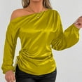 thumbnail image 2 of aidice T Shirts for Women Satin off Shoulder Long Puff Sleeve Side Drawstring Ruched Casual Shirts, 2 of 5
