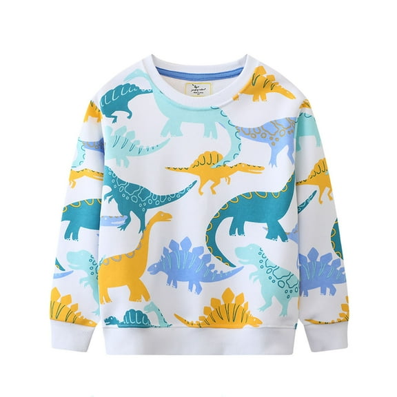 Little Boys Sweatshirts Kids Long Sleeve Crewneck Pullover Cartoon Print Shirts Clothes Light Blue Size 7-8T