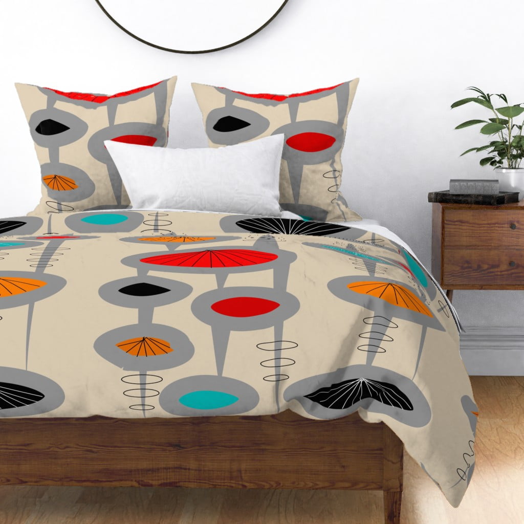 ATOMIC Retro Atomic Midcentury Modern Abstract Geometric Sateen Duvet Cover by Roostery 