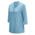 thumbnail image 4 of Frontwalk Women 3/4 Sleeve Tunic Tops Fashion Loose Henley V Neck Shirt Work Office Business Blouse Solid Button Shirts with Pockets, 4 of 8