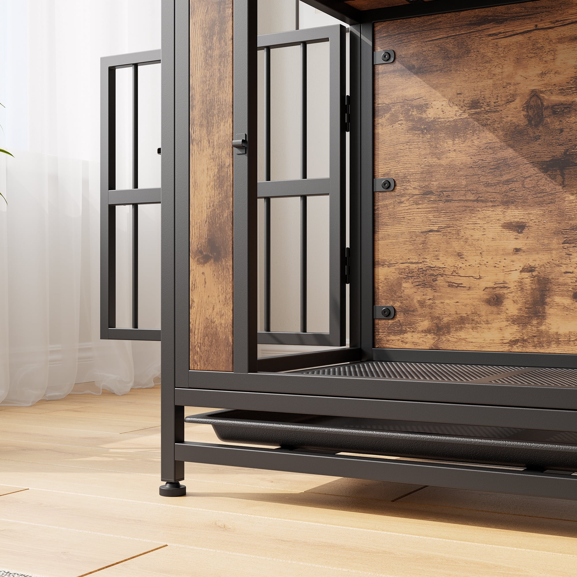 ZephyPaws Heavy Duty Dog Crate Furniture with Double Door,Wood Indoor Dog Crate Kennel for Small/Medium with Pull-Out Tray,End Side Table,TV Stand,Black