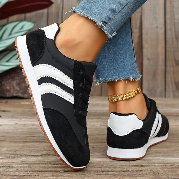 HTHLVMD Color Block Retro Athletic Sneakers, Women Lace-Up Casual Shoes, Women's 2026 Thick Sole Fashion Sneakers Breathable Comfortable Walking Shoes Non-Slip Rubber Sole All Seasons, Black 5.5