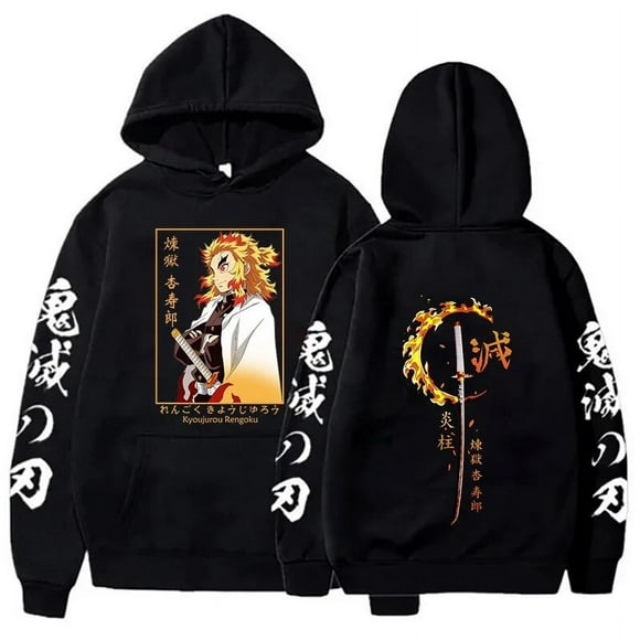 New Anime Demon Slayer Rengoku Kyoujurou Hoodie Men's Women's Fashion Personality Long Sleeve Hooded Sweatshirt Pullover