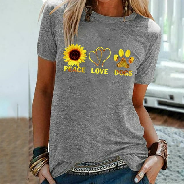 CHGBMOK Hauts pour Femmes Grande Taille Chic Décontracté Femmes Décontracté Été Imprimé Manches Courtes Col Rond T-Shirt Ample Blouse Hauts Été Plage Hauts en Liquidation