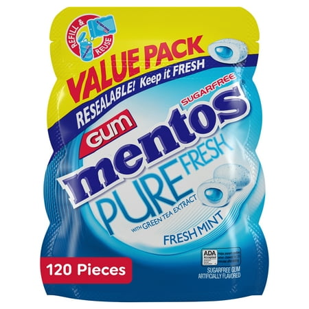 Mentos Pure Fresh Mint Sugar Free Gum Extra Value Pack, 120 Count Bag