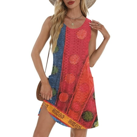 GXIPO Hollow Out Swim Dress for Women Swimwear Swing Flowy Sundresses Sleeveless Bikini Beach Cover Up Summer Dresses Vintage Swimsuit Coverup with Pockets Watermelon Red 3XL