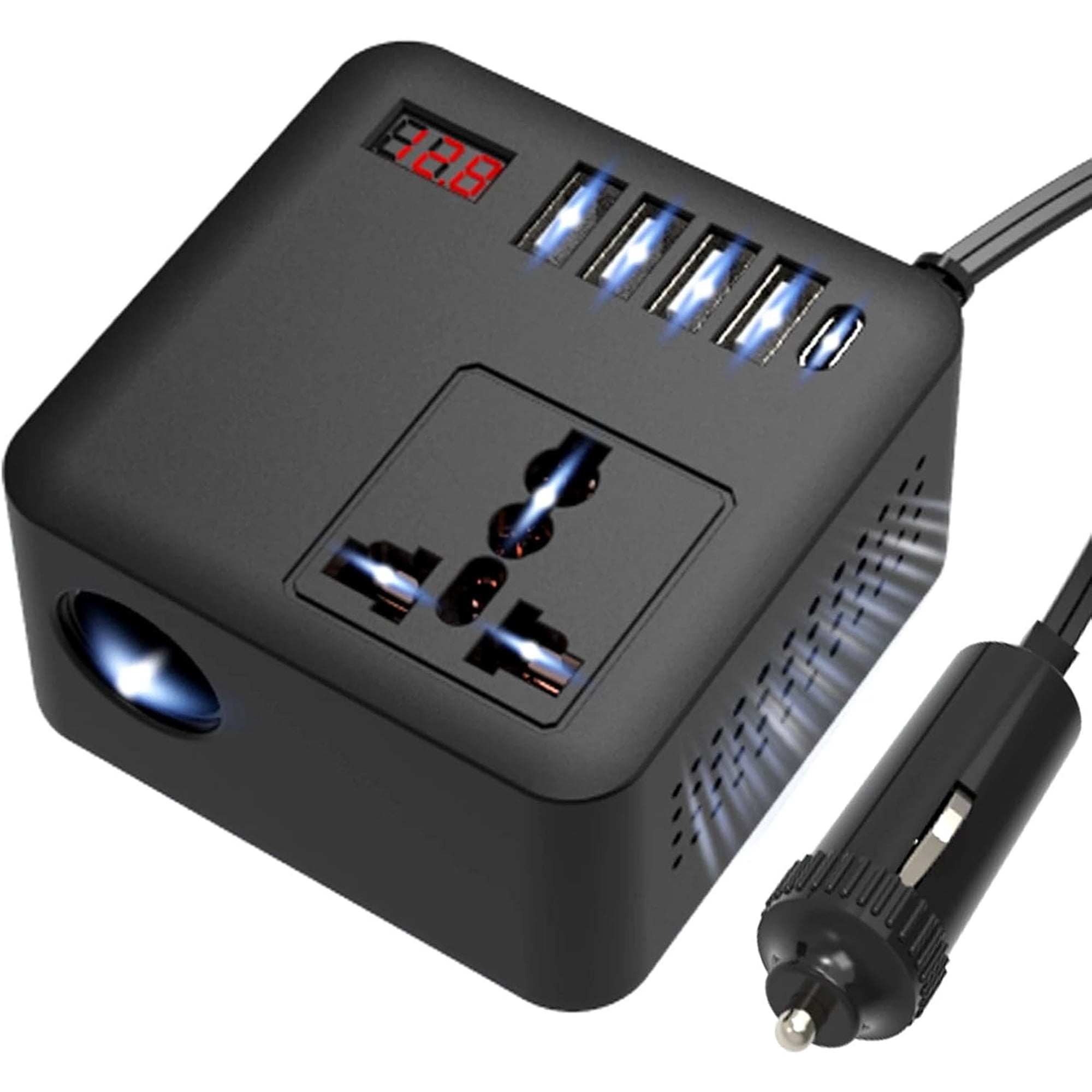 300W Car Power Inverter, 12V 24V DC to 110V AC Plug Adapter, Fast Charging Type C Dual USB Vehicle Outlet Converter, Portable Cigarette Lighter Charger for Laptop
