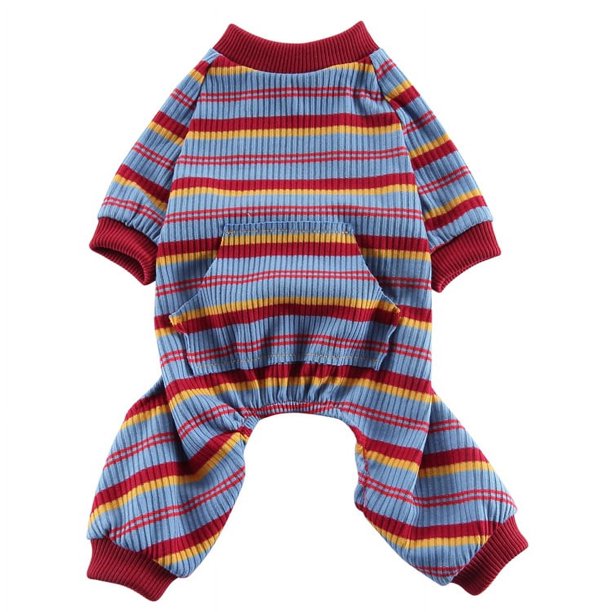 Perrito cuadrúpedo cuello alto camisa a rayas de colores suave pijama de cachorro