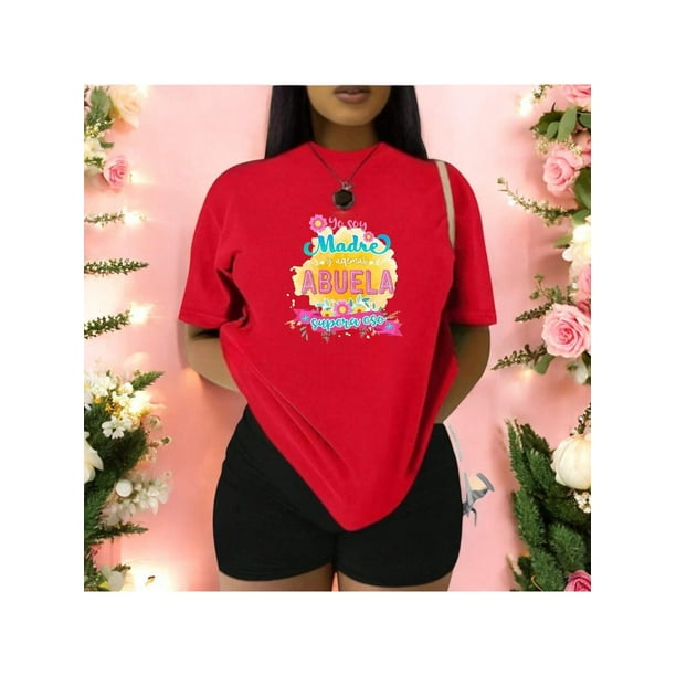 Playera Blusa Mujer Yo Soy Madre y Además Abuela, Supera Eso Ropa Casual Divertida para Abuelas con Estilo Color Rojo Talla Grande Marca Emil SaEs