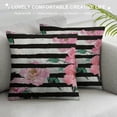thumbnail image 3 of Orinice  Floral Throw Pillow Cushion Cover, Watercolor Peony Flowers with Black Brush Strokes Romantic Spring Print, Decorative Square Accent Pillow Case,  White, 3 of 5