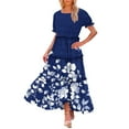 thumbnail image 2 of Sentmoon Robes de Printemps Grande Taille Manches Courtes Robes Mignonnes pour Femmes Imprimé Floral Coupe Ample Col Rond Robes pour Femmes Été Stylées pour Vacances Tropicales Multicolore P, 2 of 8