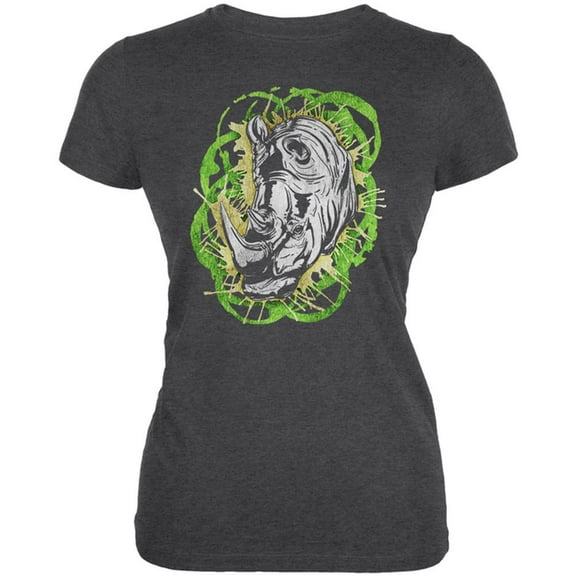 Wild White Rhino Safari Juniors Soft T Shirt Deep Heather X-LG