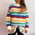 thumbnail image 4 of Itsame Women Pullover Sweaters Loose Crew Neck Sweater Long Sleeve Stripe Stripe Sweatertop Multicolor Size L, 4 of 6