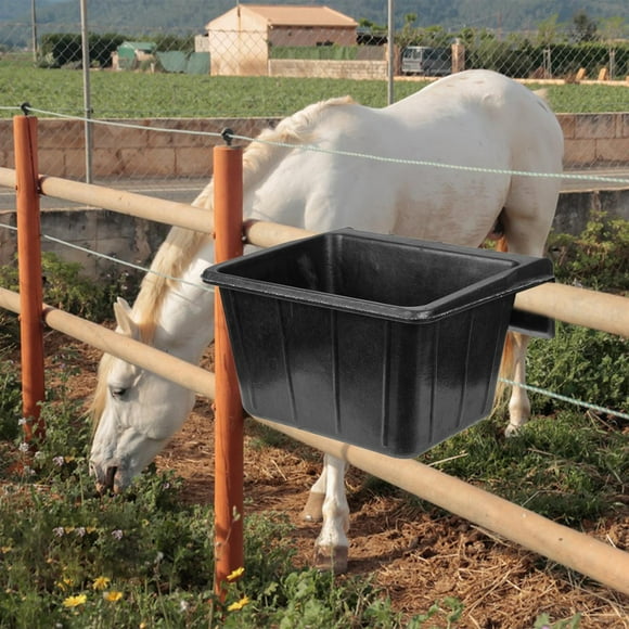 Comedero de goma para caballos sobre valla colgante, contenedor de almacenamiento, cubo de alimentación de 16 l, cuenco de agua para , ovejas y