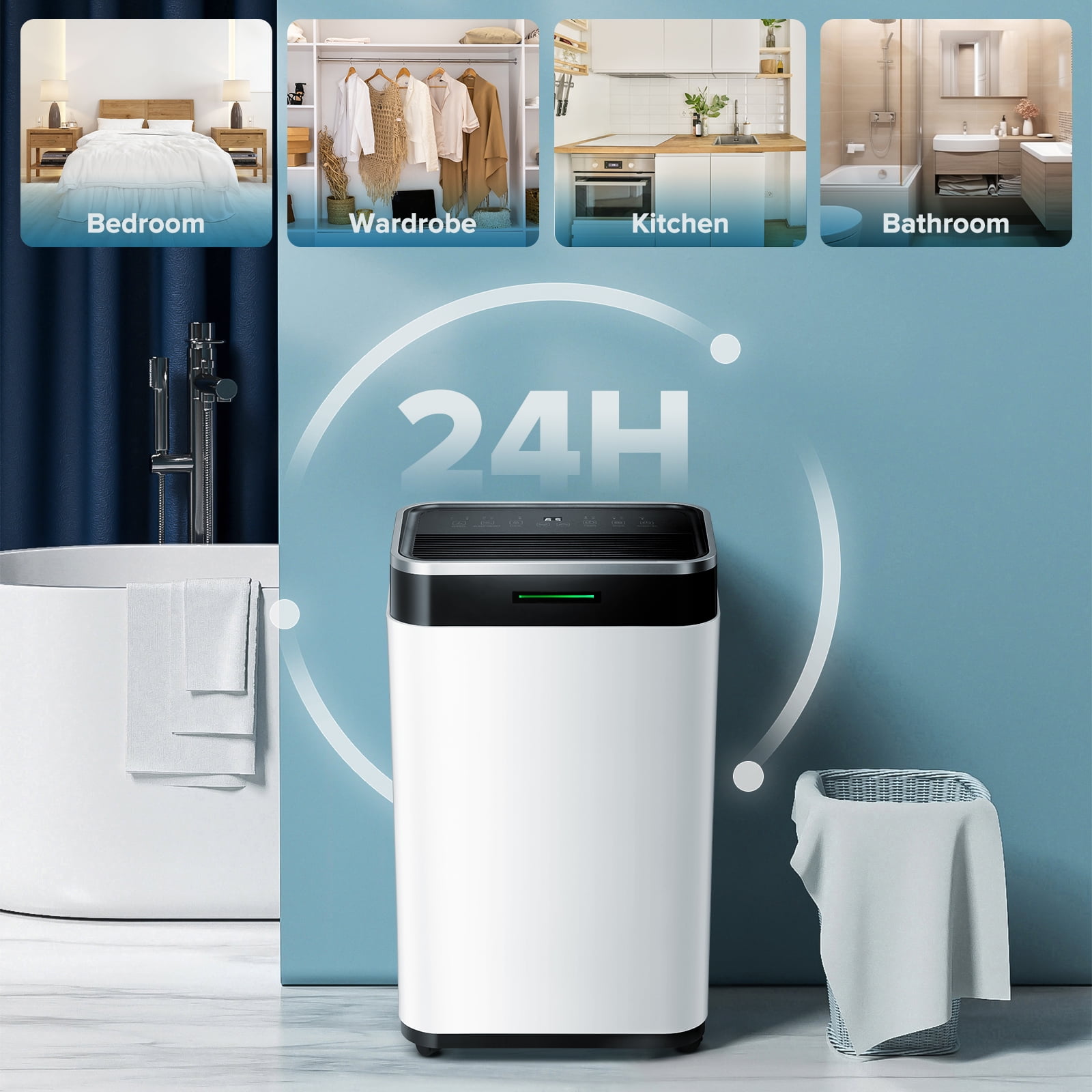 KISSAIR 15 Pint Dehumidifier, 3000 Sq.ft Coverage Area with Auto Defrost & Drain, 24H Timer (MAX 45Pint at 86℉, 80%RH )