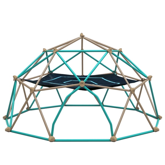 Kdymod 13FT Climbing Dome for Kids with Hammock,Geometric Dome Climber Jungle Gym Supports 1000 LBS, Outdoor Backyard Play for Kids 3-10 Years Old, Easy Assembly with Climbing Grips,Green,Coffee