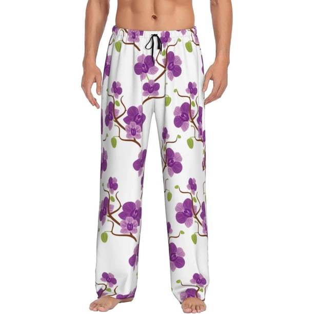 Fotbe Orchids Flowers Pantalones de Pijama para Hombre, Pantalones de Dormir, Pantalones de Casa con Cintura Ajustable y Bolsillos-Large