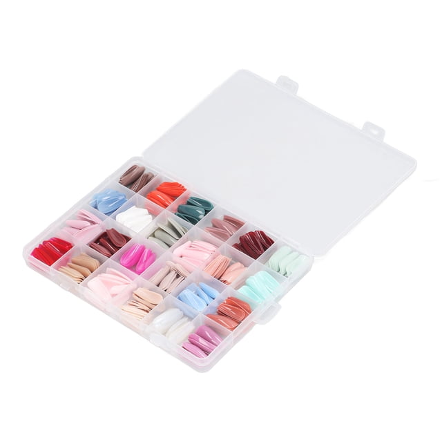 576 piezas de uñas postizas tipo ataúd a presión, brillantes, de cobertura total, mezcla de colores de diferentes tamaños, uñas postizas estilo bailarina