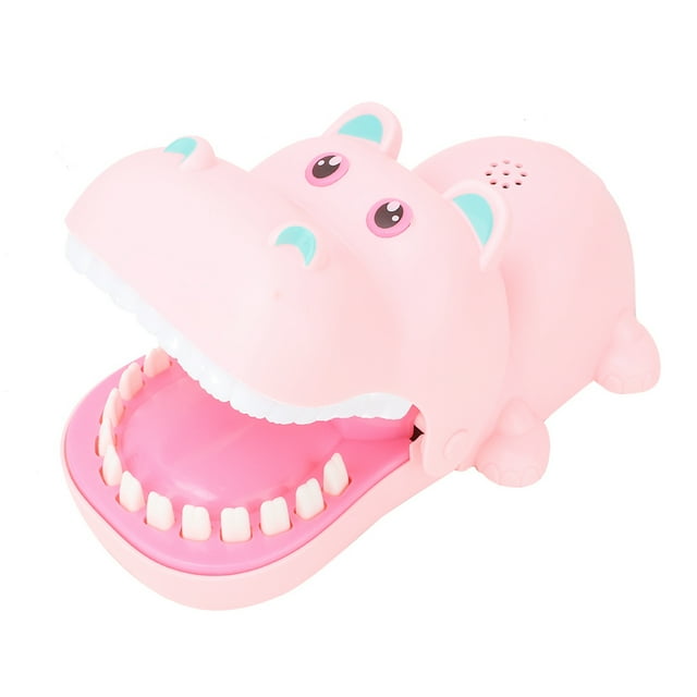 Juguete portátil de hipopótamo con dientes para morder, juego de mesa para niños, color rosa