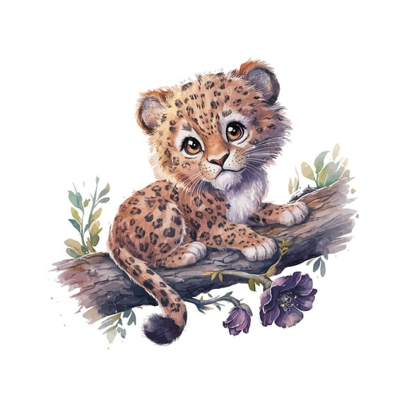 Cute Cartoon Cheetah sitting on a Tree Animal Wall Art Sticker Designs Vinyl Stickers For Home House Walls Rooms Windows Bedroom Decoration Size (20x20 inch)
