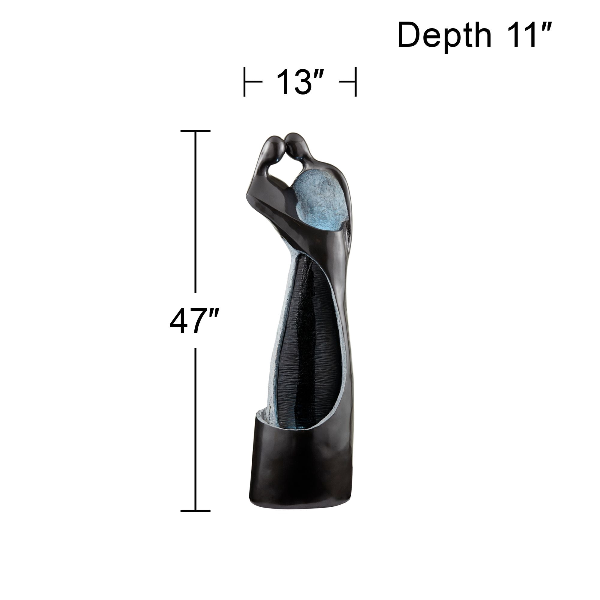 Modern Couple 47" High Large Indoor Outdoor Decor Black Resin Floor Fountain with Light LED Outside Garden Patio