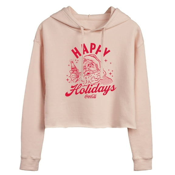 Coca-Cola - Happy Holidays Coke - Juniors Cropped Long Sleeve Fleece Hoodie