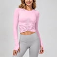 thumbnail image 4 of WDDDD Women's Ruched Long Sleeve Cropped Round Neck Athletic Yoga Top Red M, 4 of 5
