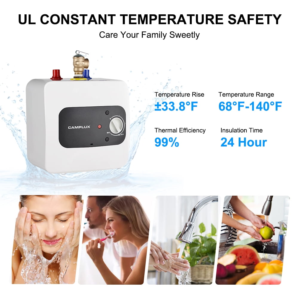 CAMPLUX 1.3 Gallons 1.44kW Mini Tank Electric Water Heater , Under Sink Water Heater with Cord Plug