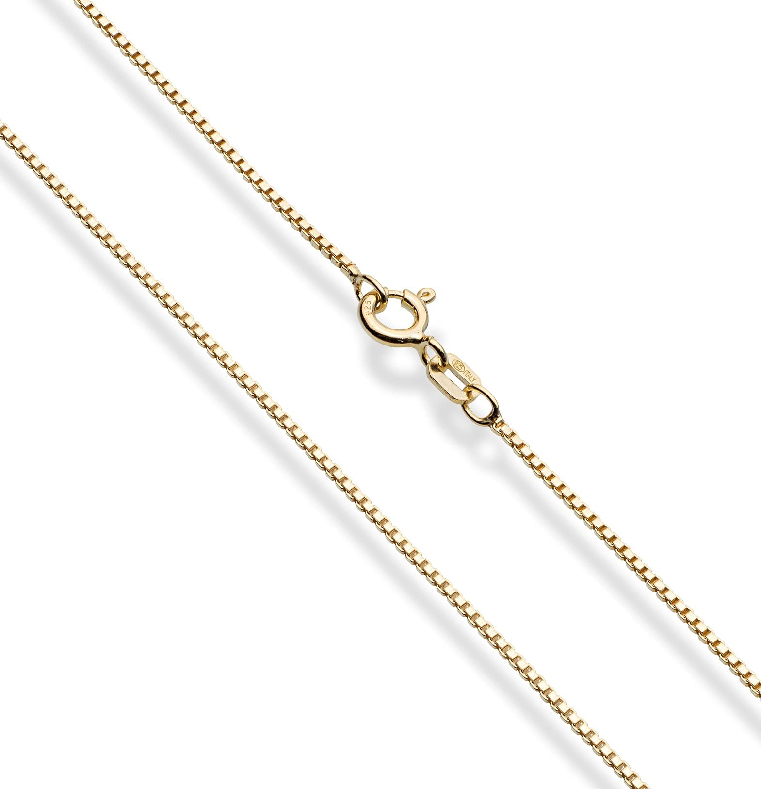 Miabella Solid 18K Gold Over 925 Sterling Silver Italian 1mm Box Chain Necklace for Women, Made in Italy (Length 20 Inches)